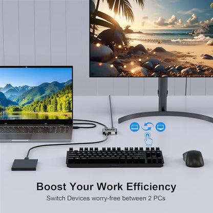 USB 3.0 Switch 2 in 2 Out, USB Switcher for 2 Computers, Share Keyboard, Mouse, Printer, Scanner, KVM Switch Selector, Compatible with Windows, Mac, Linux, Includes 2 USB-A 3.0 Cables - size: USB Switch