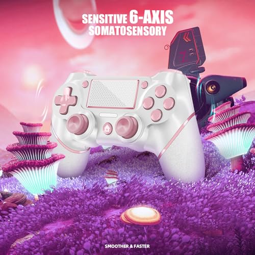 AceGamer 2 Pack for PS4 Controller, Wireless Controller for PS4/Pro/Slim/PC, with Non-Slip Grip of Both Sides,3.5mm Audio Jack and USB-C Cable! (Pink and White) - color: Pink and White