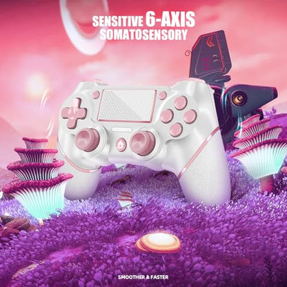 AceGamer 2 Pack for PS4 Controller, Wireless Controller for PS4/Pro/Slim/PC, with Non-Slip Grip of Both Sides,3.5mm Audio Jack and USB-C Cable! (Pink and White) - color: Pink and White