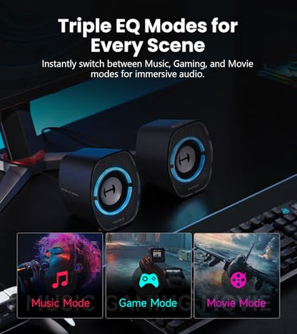 Edifier G1000 II Desktop Computer Speakers for Gaming, 2.5" Full-Range Driver & Enhanced Bass, Bluetooth 5.4 USB-C AUX, 9 Dynamic RGB Lighting Modes for PC - Black (Renewed)
