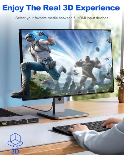 New Upgrade 8K HDMI Switch 5 in 1 Out, Hdmi Splitter with Remote 5 Port Switcher Selector Box Support 3D//HDR/HDCP2.3, HDMI 2.1 Switch Box Compatible with PS 5/4/3 Xbox Switch DVD Player TV PC