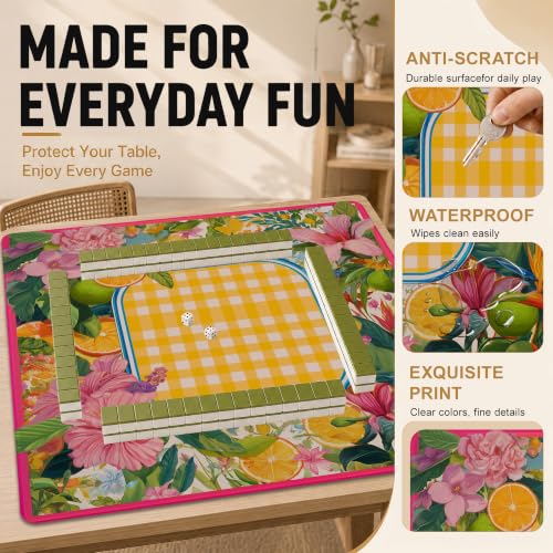 Mahjong Mat–31.5 x 31.5 Tropical Flower American Mahjong Table Mat, Non Slip Noise Mahjong Gaming Table Cover for Mahjong, Poker, Card, Board Tile Games - color: Tropical Flower