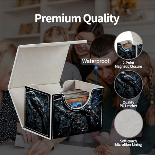 PU Leather Deck Box for MTG Commander Cards, Fits 100+ Double Sleeved Cards, Secure Magnetic Trading Card Storage Case for TCG CCG,Dark Raven Crow - color: Dark Raven Crow