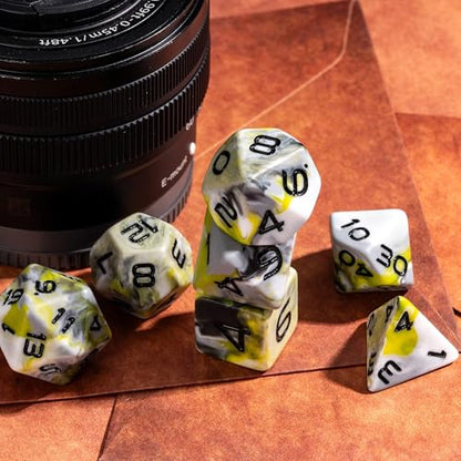 7PCS DND Dice Set RPG Resin Polyhedral Dice Set Camouflage Color with Leather Pouch for D&D Role Playing Games and Other Tabletop Games (Yellow) - color: Camo-yellow