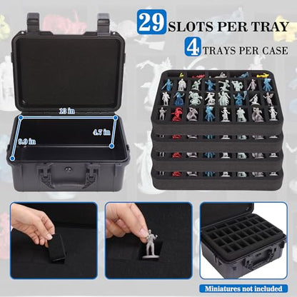 Sturdy Hard Shell Miniature Figure Storage Case with 4 Foam Layer, 116 Slot Miniatures Transport Case Compatible with Warhammer 40k and DND Minis, RPG Miniature Carrying Case