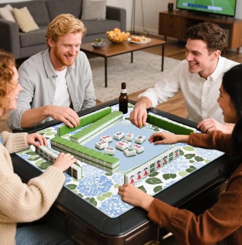 Blue and White Hydrangea Mahjong Mat 31.5x31.5 Inch | Blue Floral Non-Slip And Noise Reduction Mah Jong Table Mat Cover For Mahjong Lovers, Poker, Board Games And Dominoes. - color: Blue Hydrangea