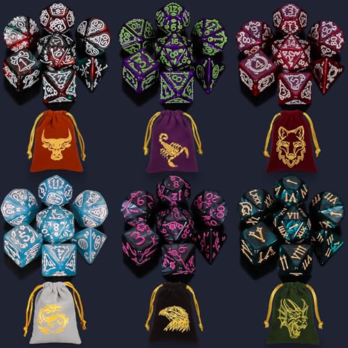 CiaraQ Polyhedral Dice Set - DND Role Playing Dice | Acrylic RPG Dice for Dungeons and Dragons MTG Table Games, Multicolor, 42pcs - color: Red/Green/Blue/Purple/Black/Red & Green