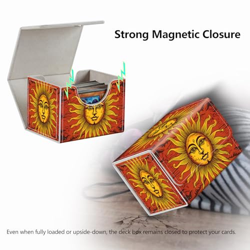 Strong Magnet Card Case Deck Box Mtg Card Box Playing Card Box Magic Deck Box Tcg Up to 200 Cards Creative Pattern Trading Card Storage Box for Collectible Card Games, Sun Face Red Tarot - color: Sun Face Red Tarot