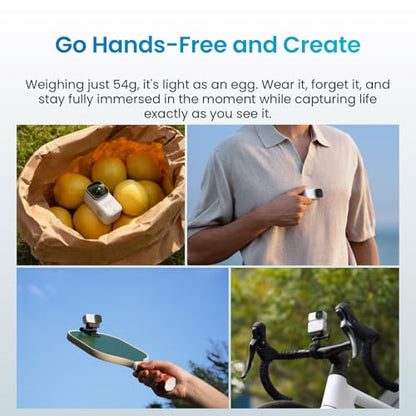 Xtra Atto Wearable 4K Action Camera (128GB), 54 g, Light and Compact, 1/1.3″ Sensor, 4K/60fps Video, 220‑Min Max Recording, 5-Min Pre-Recording, Built-in Stabilization, 600MB/s Fast Transfer