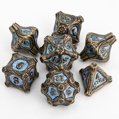 DND Tree Root Metal Dice Set Nature Vines Dice Set with Box, 7pcs Dungeons and Dragons Edged Polyhedral Dice for D&D RPG Role Playing Gaming Games (Bronze)