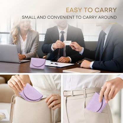 Business Card Holder，PU Leather Business Card Case Wallet Purple | Pocket Travel Name Card Case for Men and Women Gift，Portable Magnetic Business Card Carrier for Purse - color: Purple