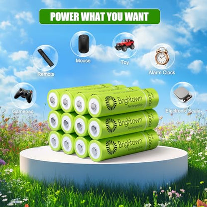 Brightown 16 Pack AA 2000mAh and 16 Pack AAA 1000mAh Rechargeable Batteries Combo - 1.2V NiMH High Capacity Battery - Ideal for Solar Lights & Home Devices, Recharge up to 1000x Times, Pre-Charged - size: 16PC AA 2000mAh + 16PC AAA 1000mAh