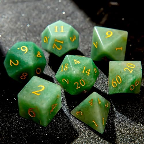 Green Aventurine DND Dice Set 7 PCS Gemstone Suitable for Dungeons and Dragonsfor Polyhedral Dice for D & DRPG Games (Green Aventurine) - color: Green Aventurine