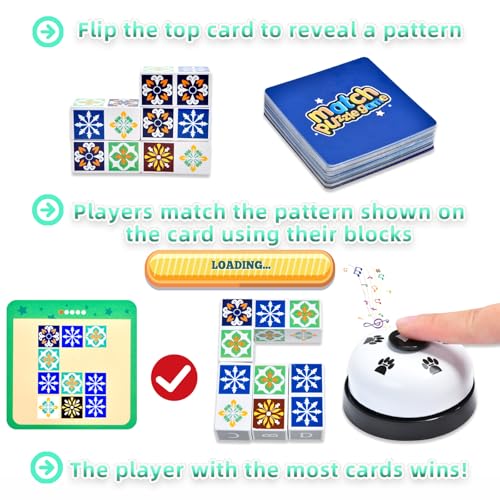 Wooden Match Puzzle Game Popular Board Games for Family Night, Pattern Matching Puzzle Game, Block Match Puzzles Building Cubes Educational Toys for Kids and Adults