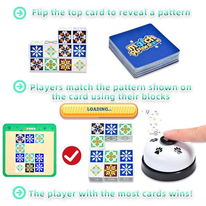Wooden Match Puzzle Game Popular Board Games for Family Night, Pattern Matching Puzzle Game, Block Match Puzzles Building Cubes Educational Toys for Kids and Adults
