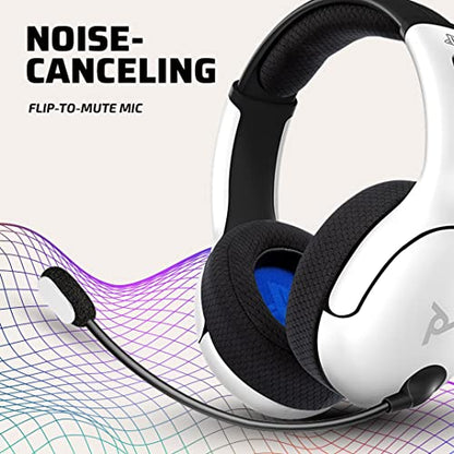 PDP LVL50 Wireless Stereo Gaming Headset, Officially Licensed by Sony PlayStation 5, PS5/PS4/PS3/PC, Lightweight Durable 40 Foot Connection, Noise-canceling Flip-to-Mute Mic, White - color: White, style: Wireless