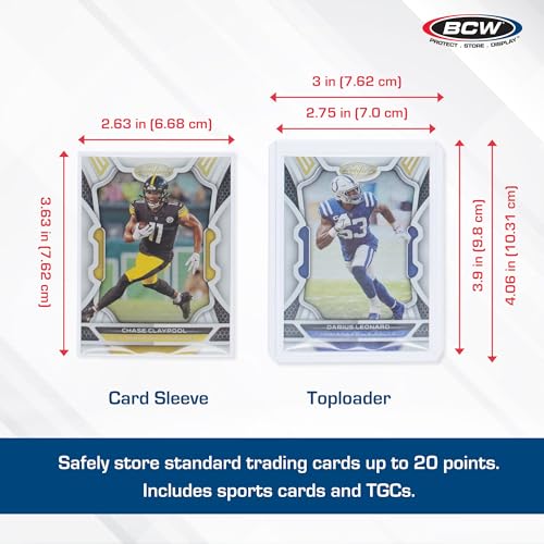 BCW Card Sleeves and Toploaders Combo Pack | 100 Toploaders & 100 Penny Sleeves - Protect, Store & Display Trading Cards | Acid-Free Card Protectors | Compatible with Sports Cards & TCG Cards - color: 100 Count