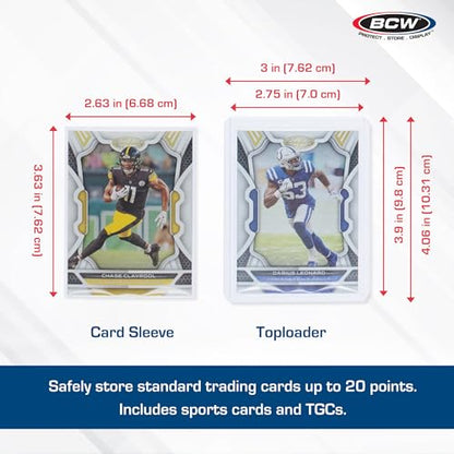 BCW Card Sleeves and Toploaders Combo Pack | 100 Toploaders & 100 Penny Sleeves - Protect, Store & Display Trading Cards | Acid-Free Card Protectors | Compatible with Sports Cards & TCG Cards - color: 100 Count