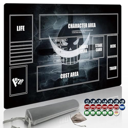 Playmat for One Piece Card Game (24x14 Inches): with Non-Slip Rubber, Zones Design, a Professional Storage Bag Included, Plus a Limited-Time Gift of a Set of 20 Damage Counters (Black2) - color: Black2