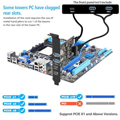 USB PCIe Card PCI Express to 6 Ports USB Expansion Card (2X Type A - 2X USB C) with External 20pin Type-E Header (to Type-c Front Panel)/ 19pin Adapter Low Profile Bracket with Windows and Linux