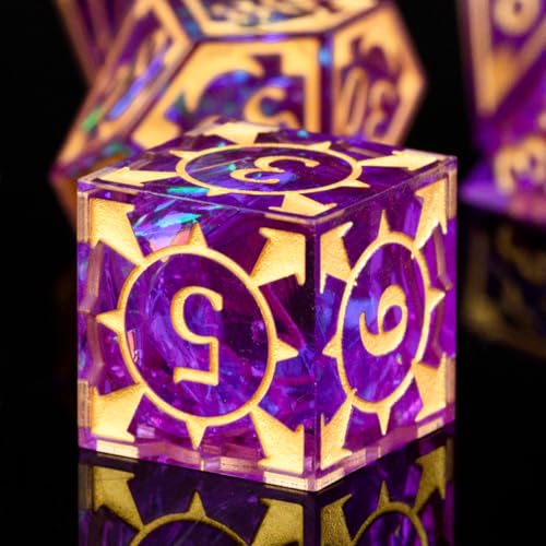 DND Resin dice Color Sharp Edge dice Set Dungeon Polyhedron D and D dice Set Suitable for D&D Role-Playing Tabletop Games D20 D12 D10 D8 D6 D4 (Purple;) - color: Purple;