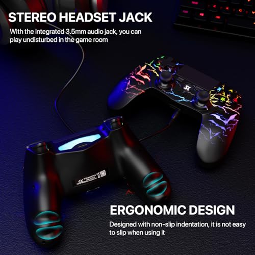 ISHAKO Controller for PS4, Wireless Gaming Controller for Sony PlayStation 4/Pro/Slim/PC Windows,1000mah Battery, Remote Joystick with RGB Light, 3.5mm Audio Jack - Black - color: Black