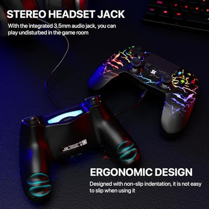 ISHAKO Controller for PS4, Wireless Gaming Controller for Sony PlayStation 4/Pro/Slim/PC Windows,1000mah Battery, Remote Joystick with RGB Light, 3.5mm Audio Jack - Black - color: Black