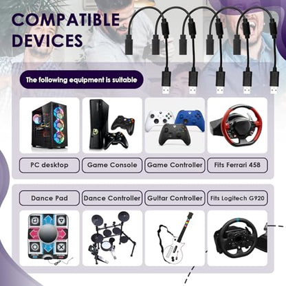 USB Breakaway Cable for Xbox 360, Rocksmith Real Tone Cable, Xbox Controller Cord, Xbox USB Adapter, Guitar Hero Dongle , Compatible with Logitech G920 G923 G27 & Thrustmaster 458 Spider Racing Wheel - size: 5-PACK