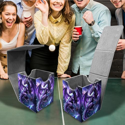 Purple Dragon Card Deck Box, MTG Commander Deck Box Card Deck Case for Trading Cards, 100+ Sleeved Cards with PU Leather Magnetic Card Storage Box for TCG CCG Magic Cards - color: Card Deck Box-587