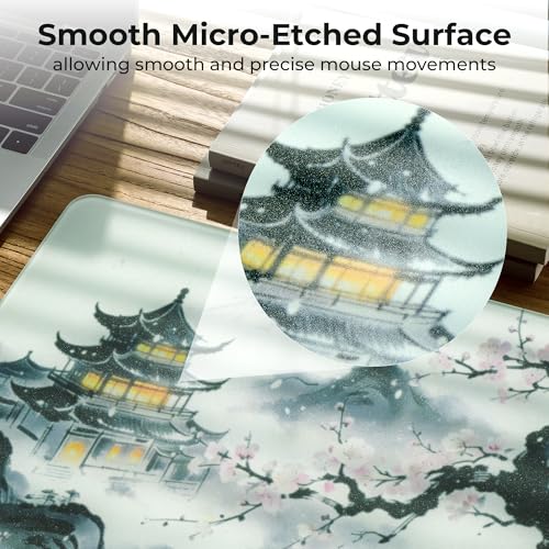 XVX Glass Mousepad Gaming, Cherry Blossom Hard Mouse Pads for Esports, Large Mouse Mat 410mm*310mm, Tempered Glass Mouse Pad Smooth Micro-Etched Surface with Improved Precision and Speed - color: Cherry Blossom