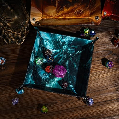 DND Dice Rolling Tray PU Leather Dice Trays Folding Square Dice Storage Case for RPG Tabletop Games, Jewelry Valet Tray for Women and Men - color: Green