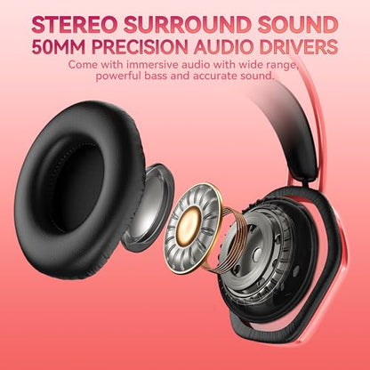 Wantek Cute Cat-Ear Gaming Headset - 50mm Drivers, Noise-Cancelling Mic, 3.5mm Wired Stylish & Lightweight Design (Red) - color: Red