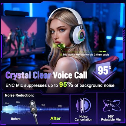 Wireless Gaming Headset for PS4, Ultra-Light, Compact, Wired for Xbox Only | 226.8g(8온스) 제로 피로, 360° ENC 마이크, 2.4G/BT/USB-C/유선, 7.1 오디오, 40H 배터리, PS5/PS4/PC/모바일에 적합, Xbox용 무선 없음