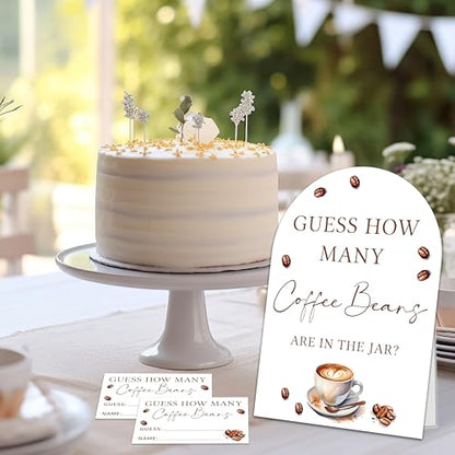 Guess How Many Coffee Beans Are In The Jar Game Set, 50 Guess Cards With 1 Standing Sign, Coffee Themed Baby Shower Wedding Bridal Shower Birthday Party Decor & Activity Supplies - A11 - color: Coffee