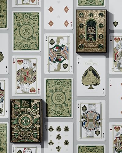 theory11 Lord of the Rings Playing Cards – Green and Gold Middle Earth Poker Deck with Custom Fantasy Artwork, Magic, Cardistry, Game Night Gift for LOTR Fans, Card Collectors, Magicians & Adults