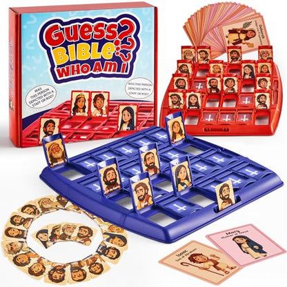 Guess Bible Games Who Am I 24 Holy Bible Characters with Life Story & Verse Cards Christian Guess Board Games Trivia Study Supplies for Sunday School Youth Group Church Religious Catholic Gifts