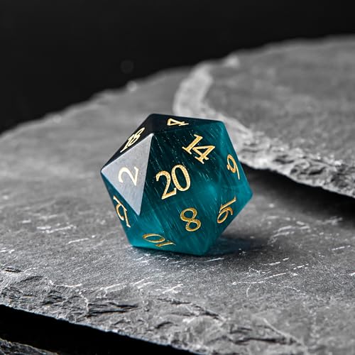 Dark Green Cat's Eye Crystal DND Dice Set 7 PCS 7 PCS Gemstone Suitable for Dungeons and Dragons D & D RPG Games - color: Dark Green Cat Eye