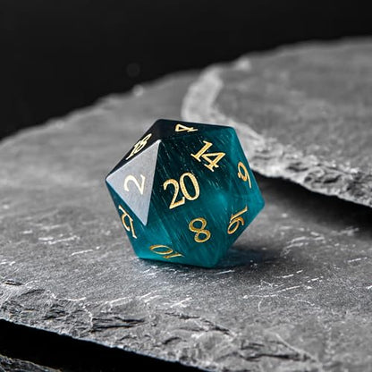 Dark Green Cat's Eye Crystal DND Dice Set 7 PCS 7 PCS Gemstone Suitable for Dungeons and Dragons D & D RPG Games - color: Dark Green Cat Eye