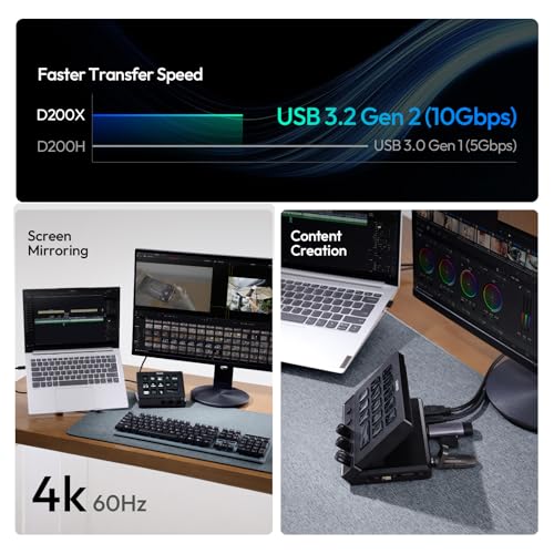 ULANZI D200X Creative Deck Macro Keyboard, 14 LCD Keys & 3 Encoder Knobs, 8-in-1 Hub w 4K HDMI, 3.5mm Audio, SD/TF Reader, USB 3.2 10Gbps, for Video Editing/Streaming/Smart Home PC, Mac - color: D200X