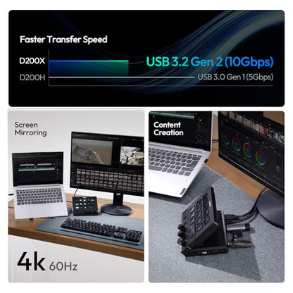 ULANZI D200X Creative Deck Macro Keyboard, 14 LCD Keys & 3 Encoder Knobs, 8-in-1 Hub w 4K HDMI, 3.5mm Audio, SD/TF Reader, USB 3.2 10Gbps, for Video Editing/Streaming/Smart Home PC, Mac - color: D200X