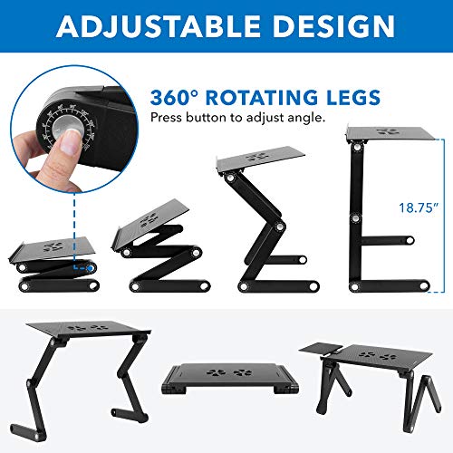 Mount-It! Adjustable Laptop Stand & Lap Desk with USB Cooling Fans, Large Aluminum Laptop Tray with Mouse Pad, Portable Sit-Stand Laptop Desk for Bed, Couch & Table