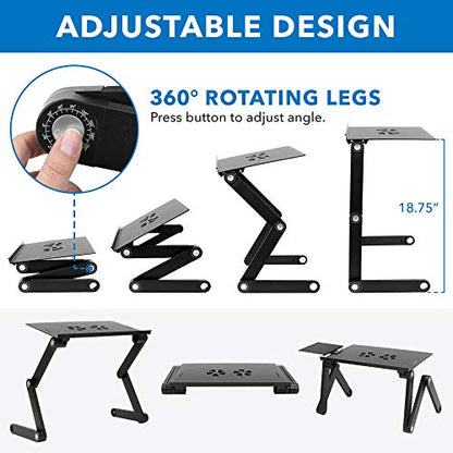 Mount-It! Adjustable Laptop Stand & Lap Desk with USB Cooling Fans, Large Aluminum Laptop Tray with Mouse Pad, Portable Sit-Stand Laptop Desk for Bed, Couch & Table