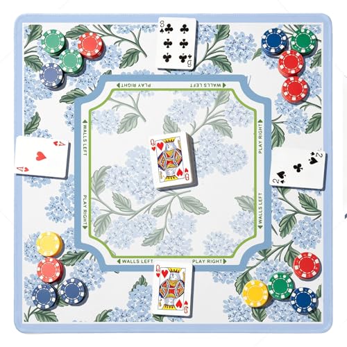 UTELKA Hydrangea Mahjong Mat, Blue Mahjong Mat with Rules 31.5 Inch | Flroal Mahjong Mat, Summer Rubber Mahjong Mats Table Cover, Blue and White Mahjong Game Pad, Mahjong Accessories Supplies - color: Blue Flroal Hydrangea