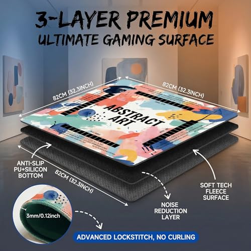 Mahjong Mat 2025 Upgraded No-Crease & No Odor Design, 32.3 Inch with Waterproof Velvet, Non-Slip PU Silicone, Lightweight for Noise Reduction, Includes Printed Rules for Tiles and Cards (Art) - color: Art