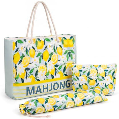 Soulchen 3 Pcs Empty Mahjong Bag Set American Mahjong Buckled and Zippered Carrying Bag with Handle, Tile case and Drawstring Protective Sleeve for Rack Game Travel Accessories Gift(Lemon) - style: Lemon