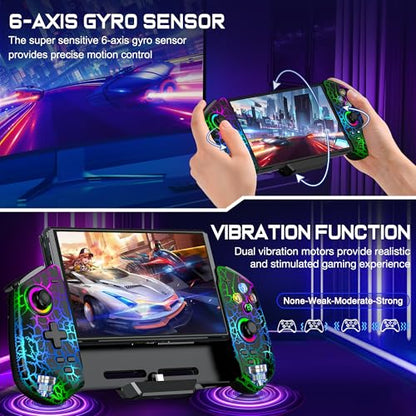 Switch Controller with Hall Joystick for Nintendo Switch/OLED, Wired Switch Pro Remote Controller with Turbo/4 Game Slot/Dual Motor,Handheld Joypad Replacement for Nintendo Switch Controller - color: Black Crack