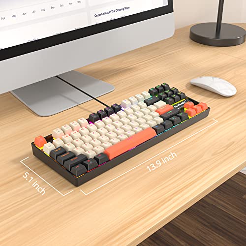 Fogruaden RGB Wired 75% Percent Mechanical Keyboard with Red Switch TKL Mechanical Keyboard 75 Percent, 87 Keys NKRO Compact Gaming Keyboard 75% for Win/Mac Laptop PC Gamer (Carbon/87) - color: Red Switch/87Carbon