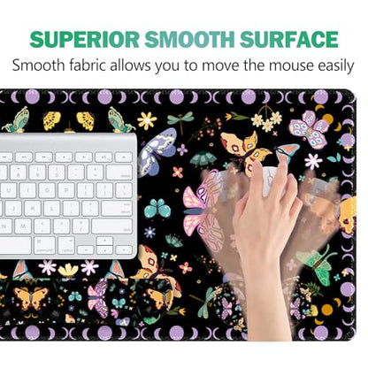 ARTSO Desk Mat Set, Black Butterfly Extended Gaming Mouse Pad with Wrist Rest Support +Keyboard Wrist Rest +Coaster, Large Cute Mousepad, Easy Typing and Pain Relief - color: Black Butterfly