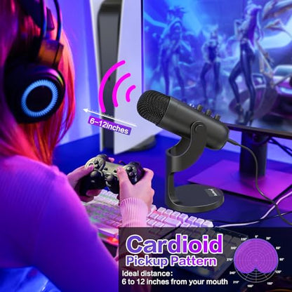 ZealSound Podcast Microphone for PC, Noise Cancellation USB Mic with Gain, Volume Adjustment & Mute Button, Monitoring & Echo, for YouTube, TikTok, Podcasting, Streaming, iPhone, iPad, Android, Mac - color: Black