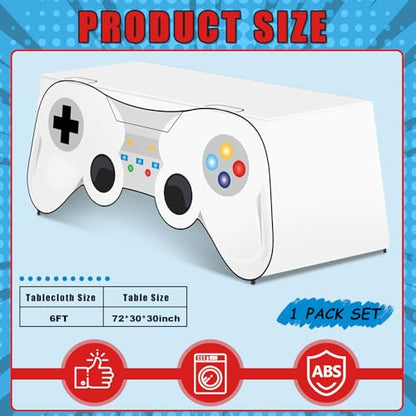 6 Ft Video Game Tablecloth Game Controller Shaped Table Cover Birthday Party Decoration Washable Polyester Fabric Gaming Table Covers Protector for Gamer Player Birthday Party Decor Supplies